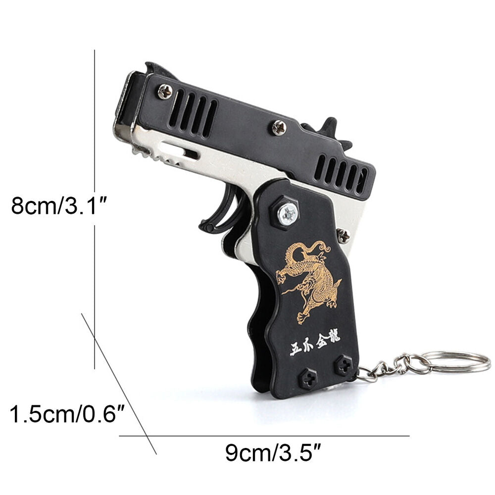 Mini Rubber Band Gun Foldable with Key Chain Elastic Safe for Kid Outdoor Party