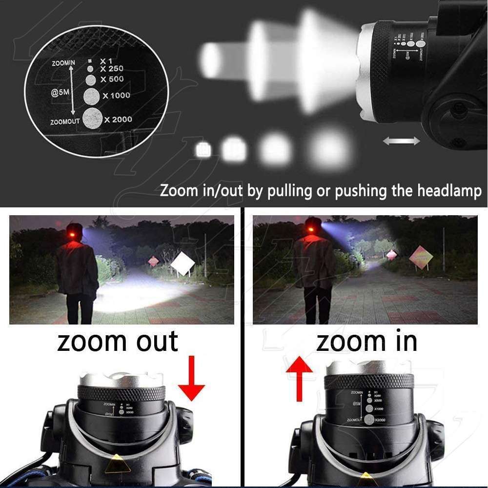 Powerful 12000000LM LED Rechargeable Headlight Zoomable Headlamp Head Torch