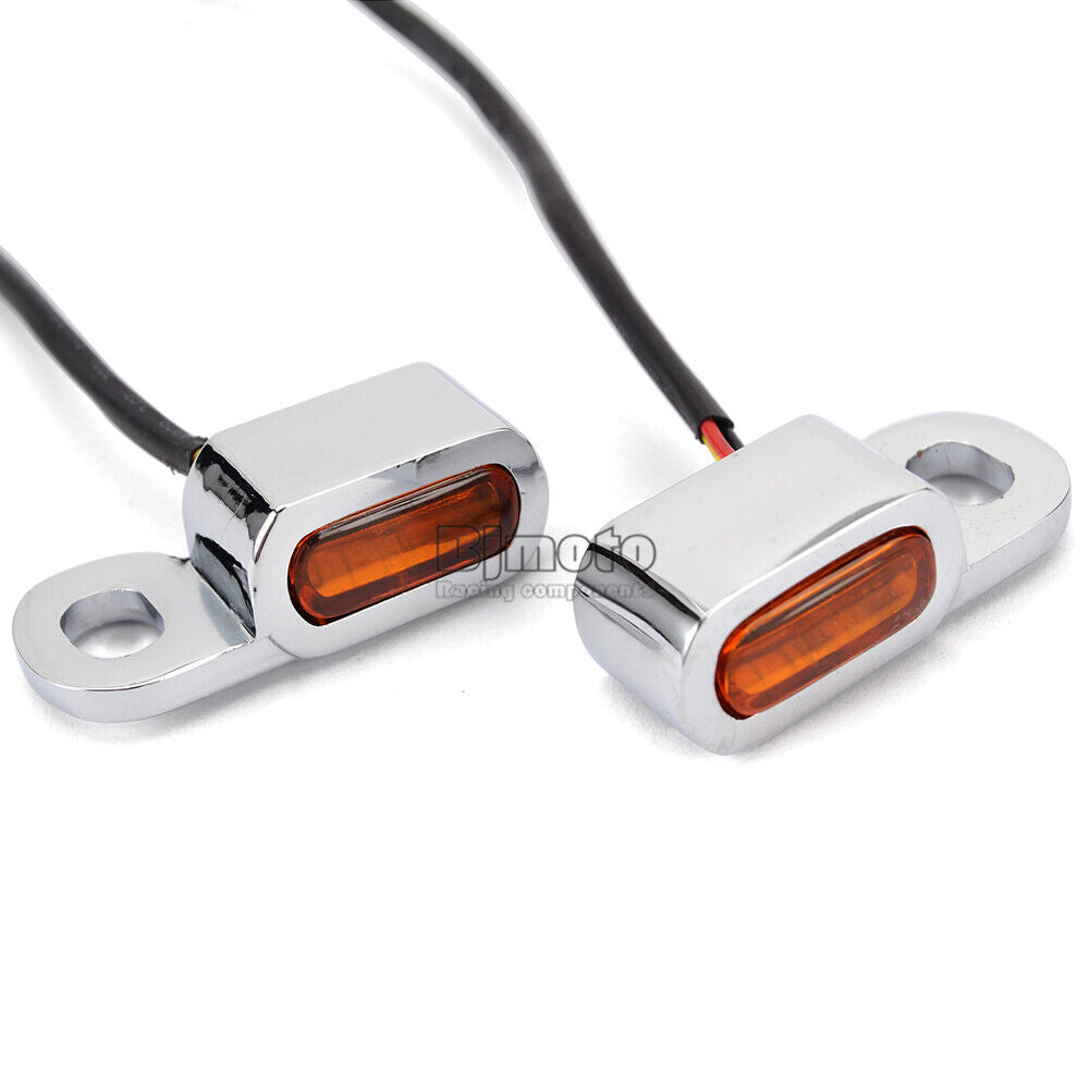 For Harley 2X Chrome Motorcycle LED Mini Turn Signal Indicator Light Amber