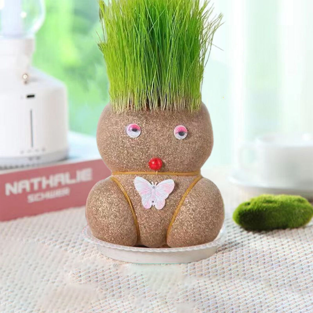 Room Decor Mini Grass Head Doll Small Potted Plant Watering Green Plants Beautif