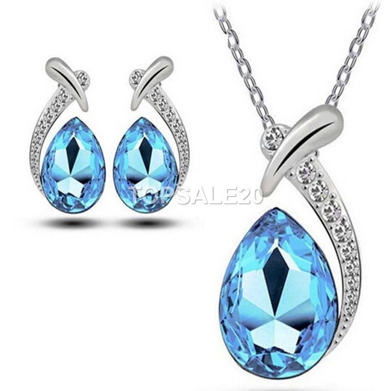 Women's Wedding Bridal Rhinestone Crystal Necklace Earrings Set