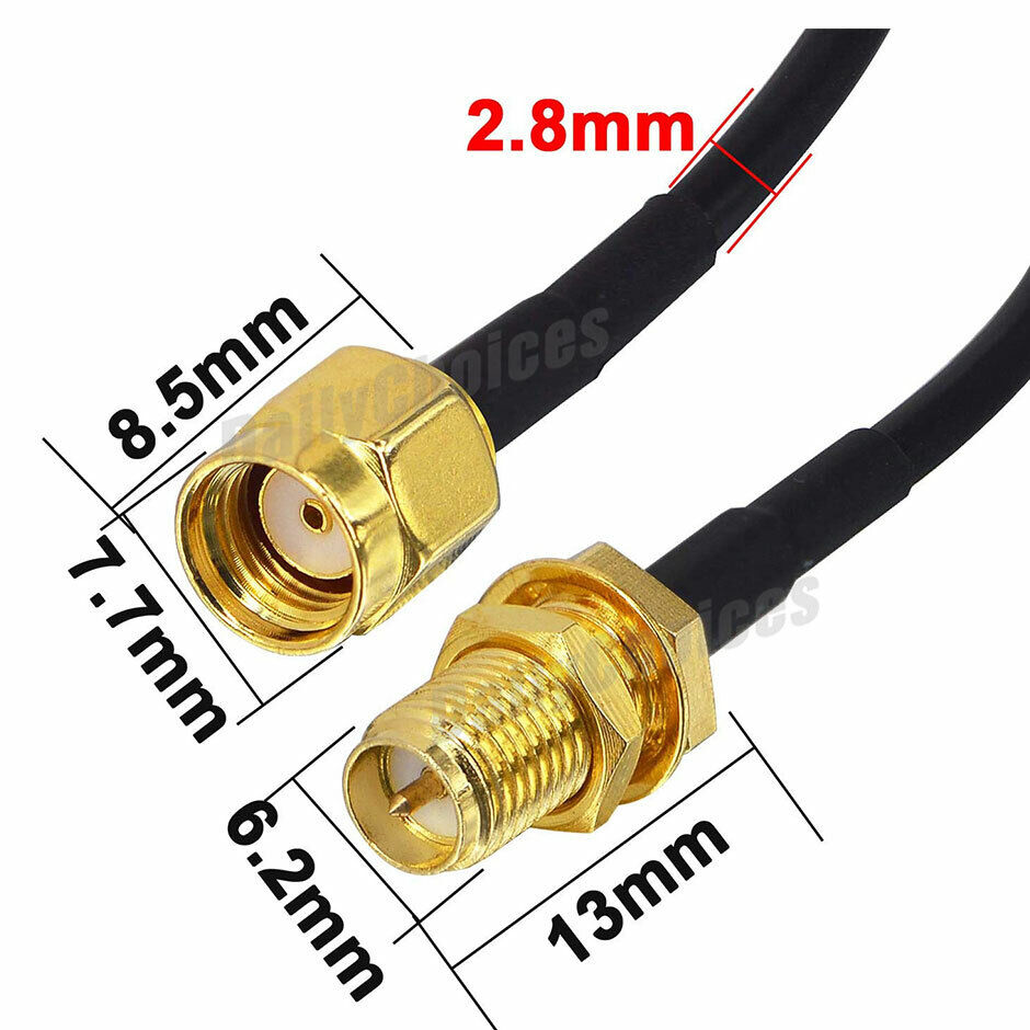 RP-SMA Male to Female Coaxial Extension Cable Antenna Aerial WiFi Router