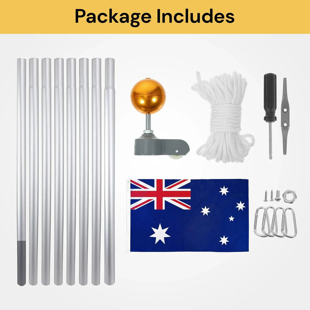 6.6M Aluminum Flag Pole Flagpole Ball Top Kit Full Set