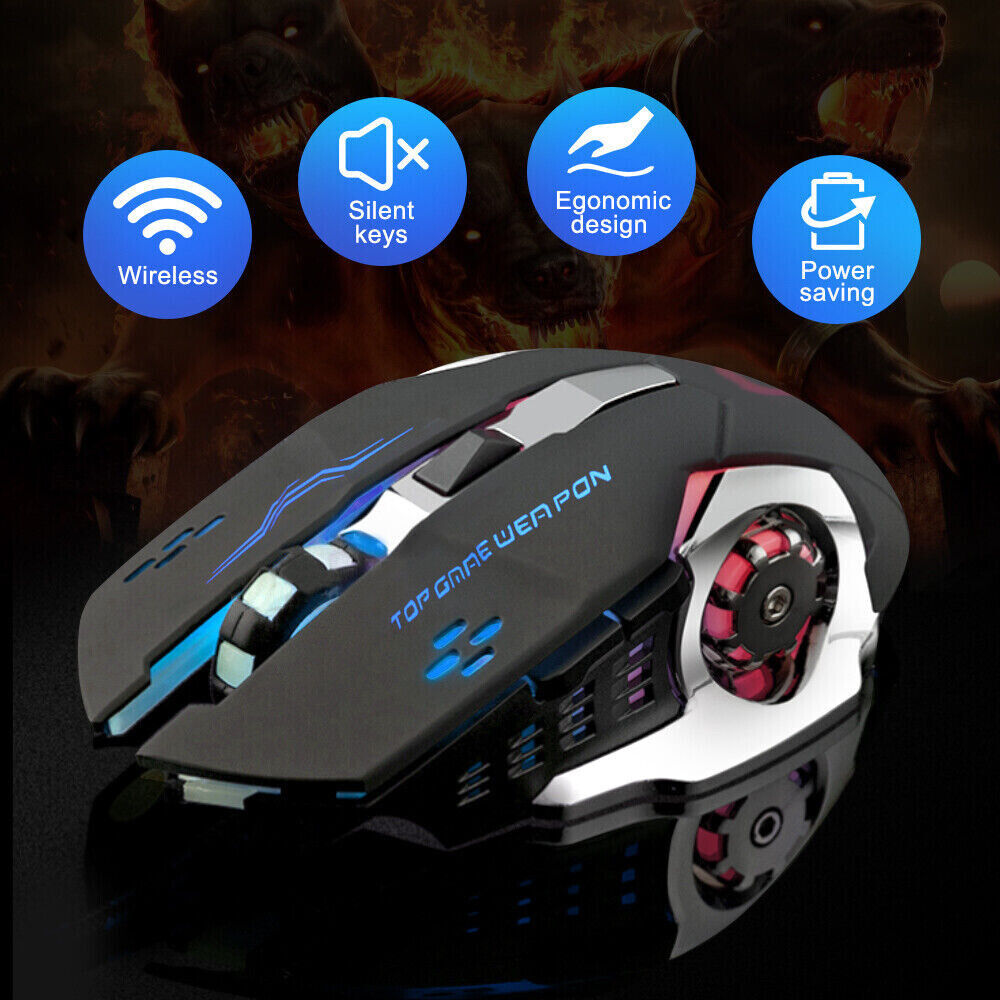 Wireless Gaming Mouse Ergonomic Optical Backlit Recharge PC Laptop Desktop