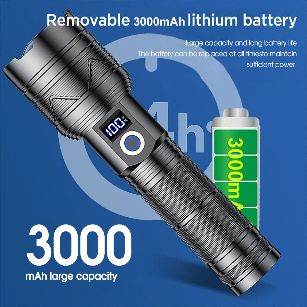 4000LM LED Flashlight Zoom Light Super Bright Torch USB Rechargeable Lamp