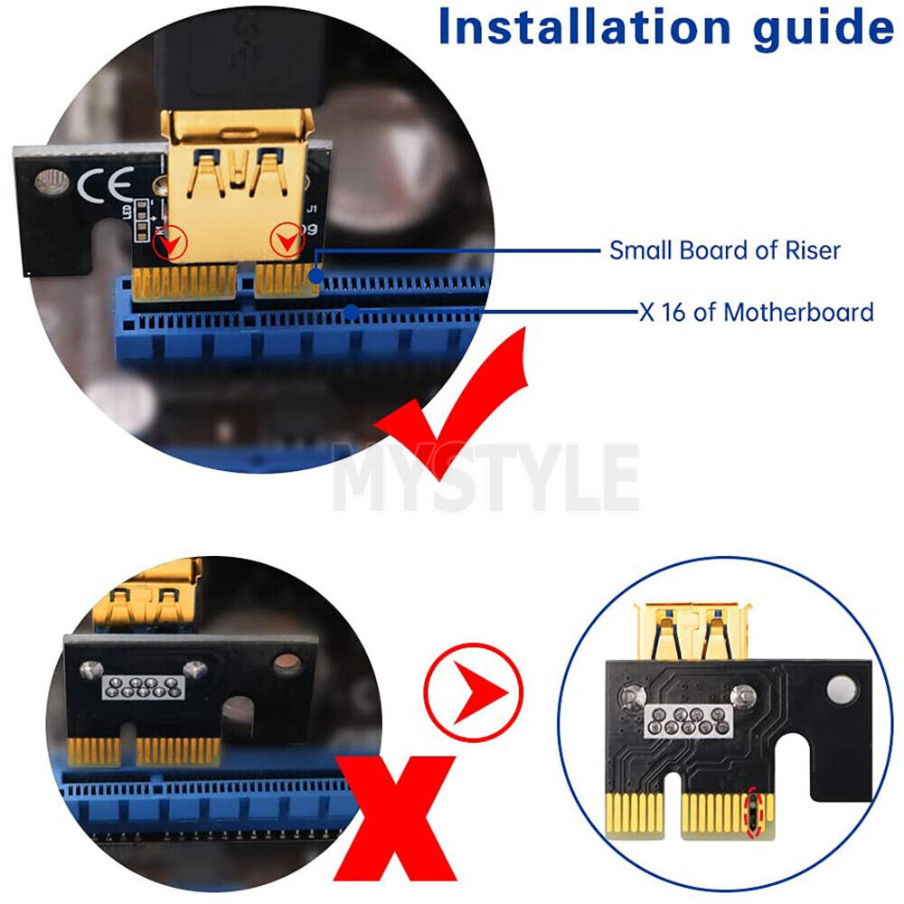 4x VER009S PCI-E Riser Card PCIe 1X to 16X USB 3.0 Data Cable Bitcoin Mining