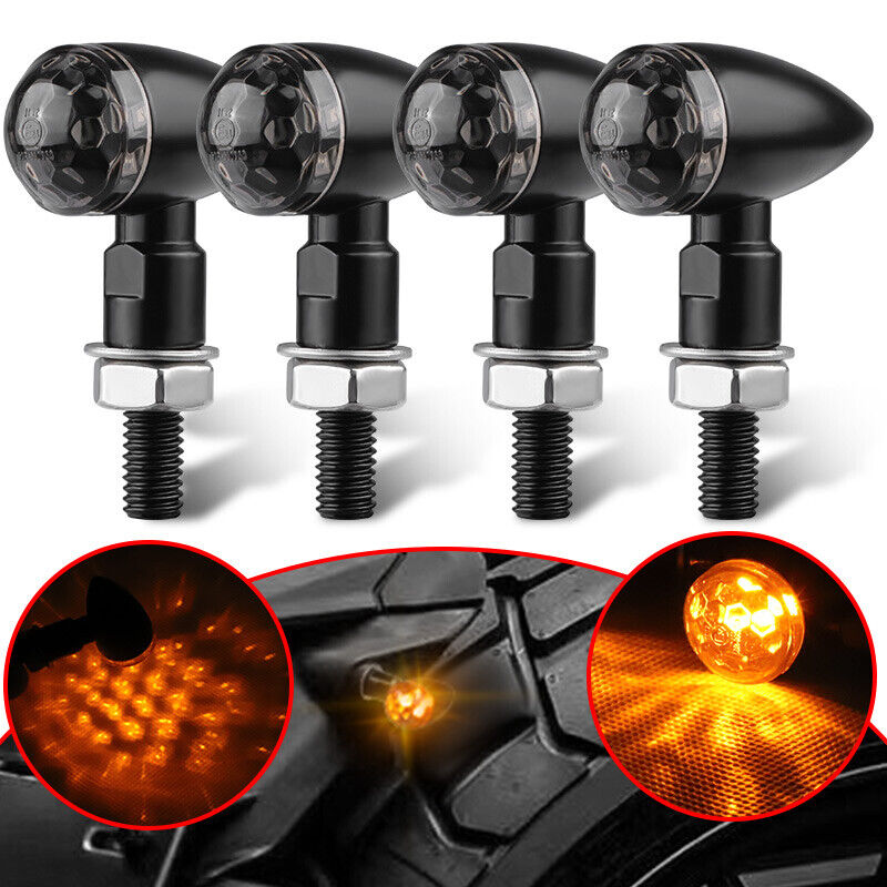 4X Mini Motorcycle Bullet Indicators LED Turn Signal Light For Bobber Cafe Racer