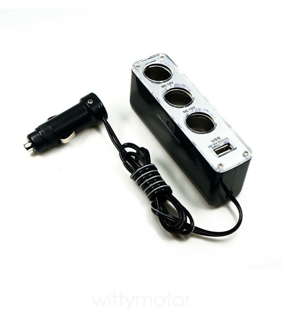 3 Way Car Cigarette Lighter Multi Socket Triple Splitter USB Charger Adapter 12V