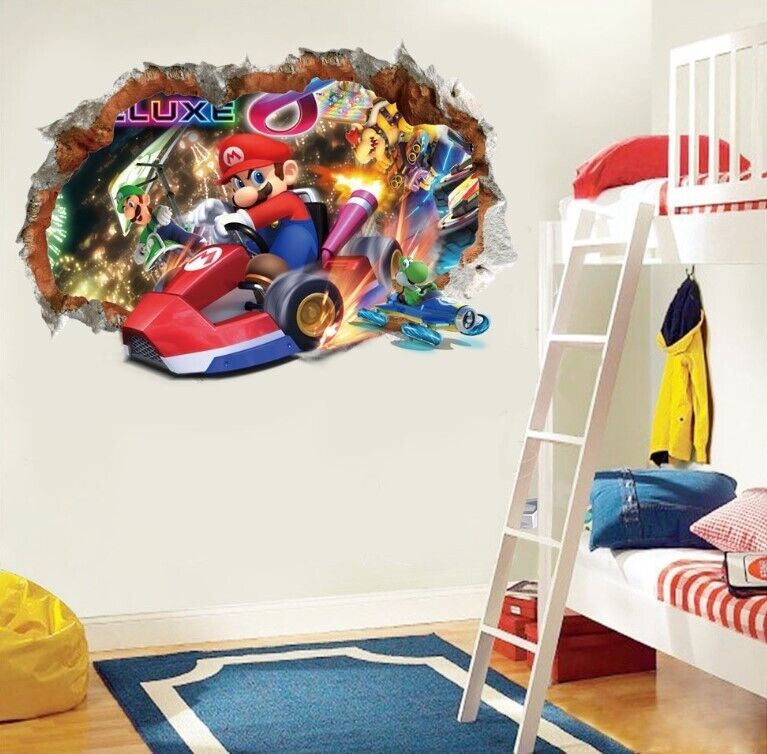 3D Wall Stickers Removable Mario Bros Party Game Kids Broken Wall Bedroom Decor