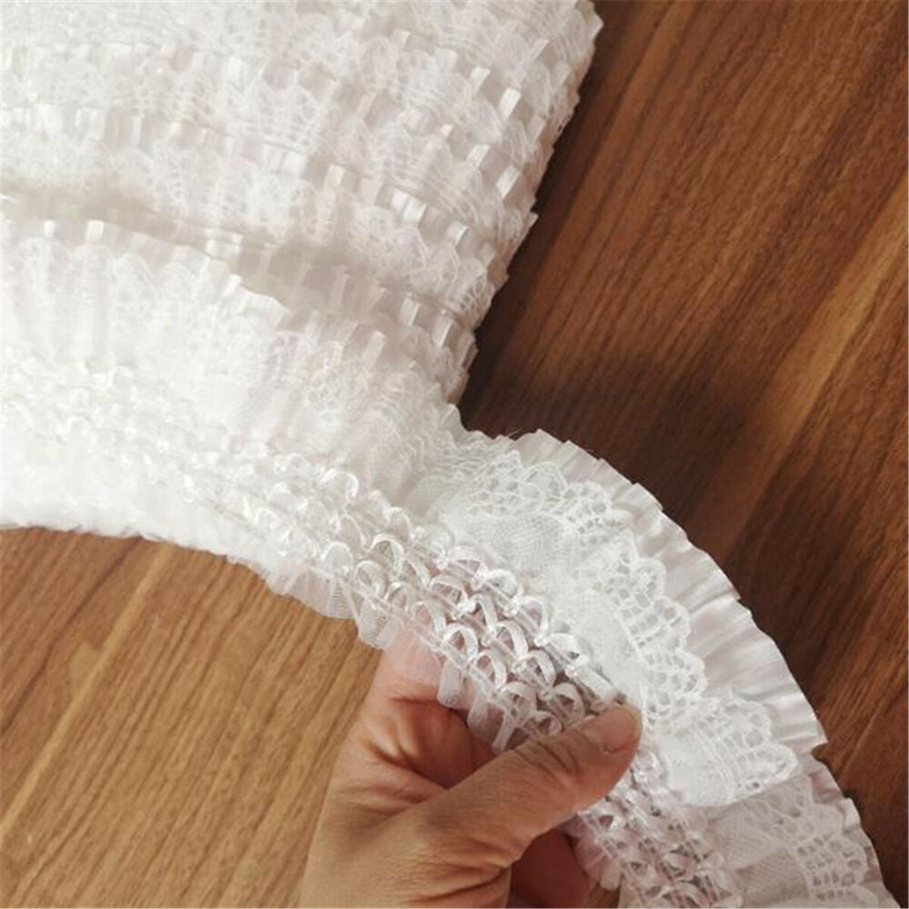 50CM White Pleated Lace Trim Ruffle Ribbon Skirt Doll Garment Sewing Craft DIY