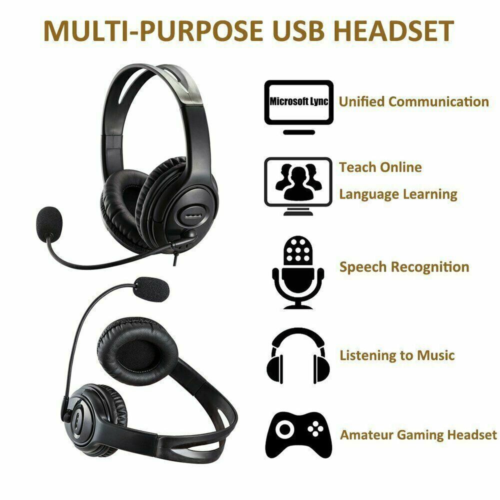 USB Wired Headphone Headset Noise Cancelling With Mic For Computer PC Laptop