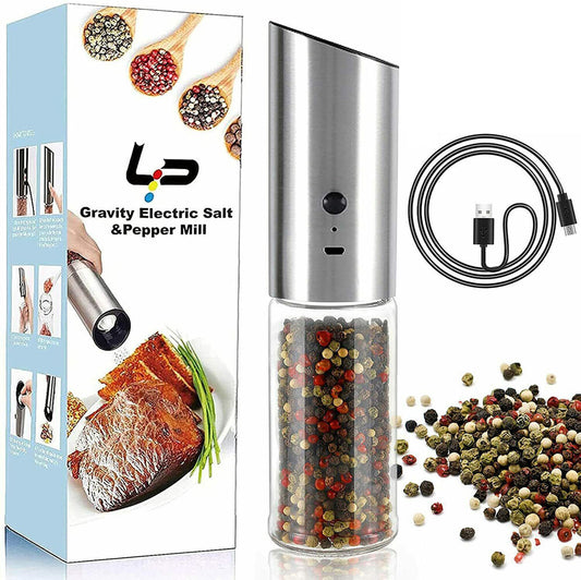 Automatic Gravity RECHARGEABLE Electric Salt and Pepper mill Grinder LARGE New