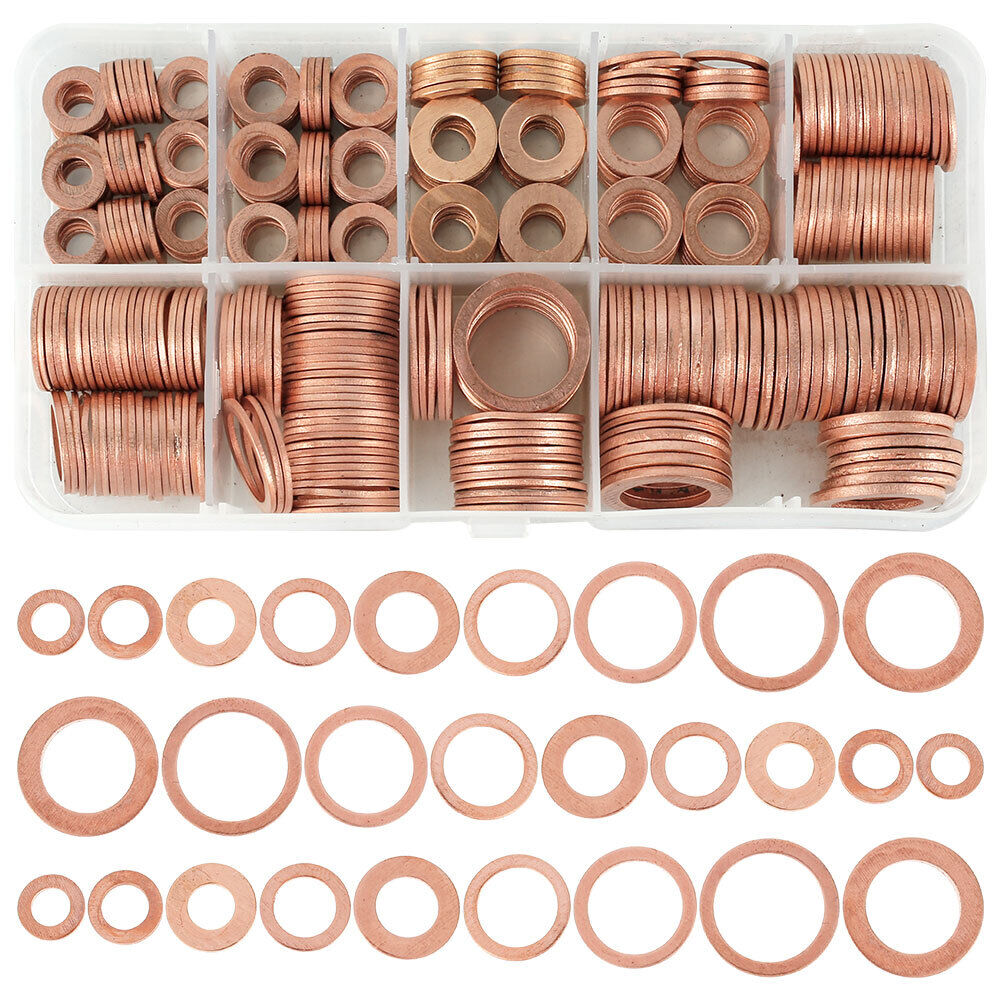 400pcs M5-M14 Copper Washers 9 Sizes O Ring Copper Gaskets Set Flat Copper WacYi