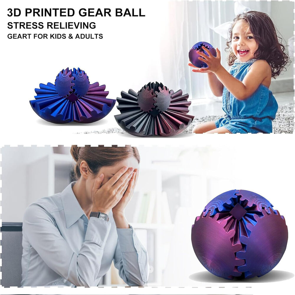 3D Printed Gear Ball Stress Relief Sensory Fidget Toy GearSphere Spinner Cube