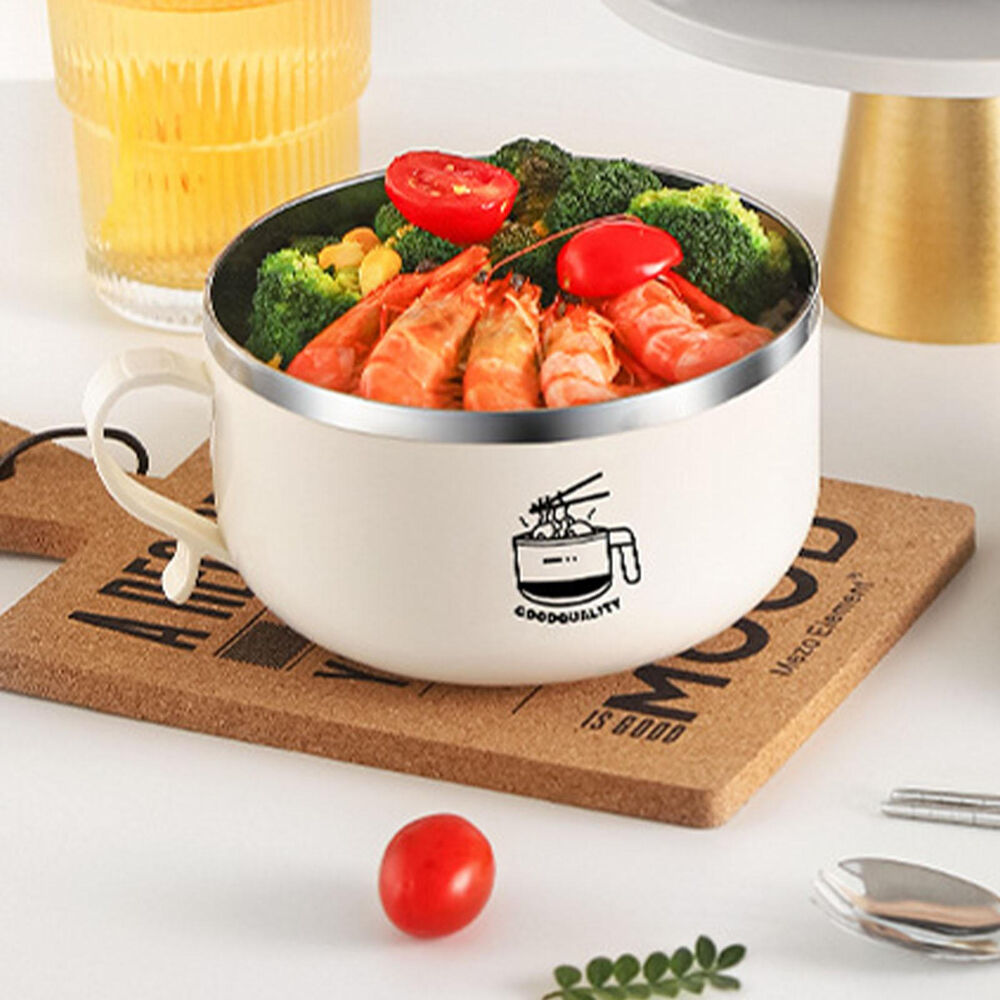 Ramen Bowl Instant Noodle Bowl with Lid and Handle Stainless Steel Lunch Box