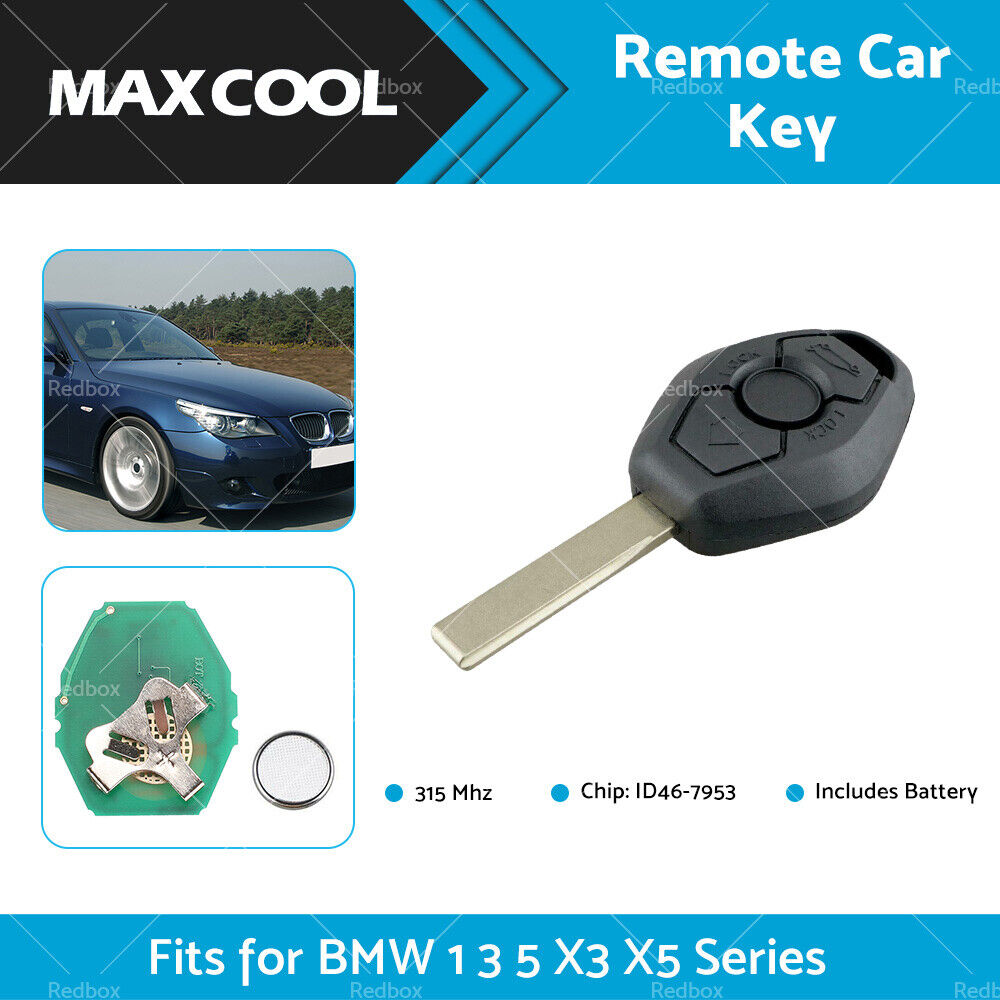 For BMW 3 5 Series X3 X5 Remote Car Key w/ Chip ID46-7953 CAS2 3 Buttons 315MHz