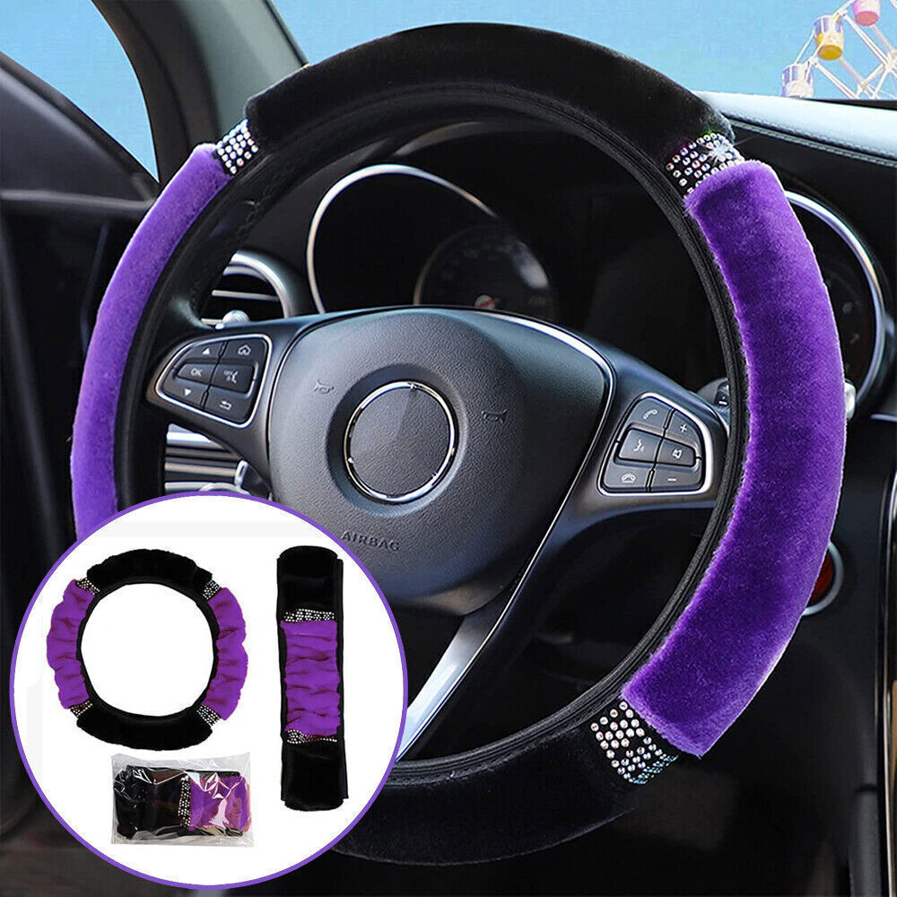 Purple Car Parts Steering Wheel Cover Rhinestone Anti-slip Protector Accessories