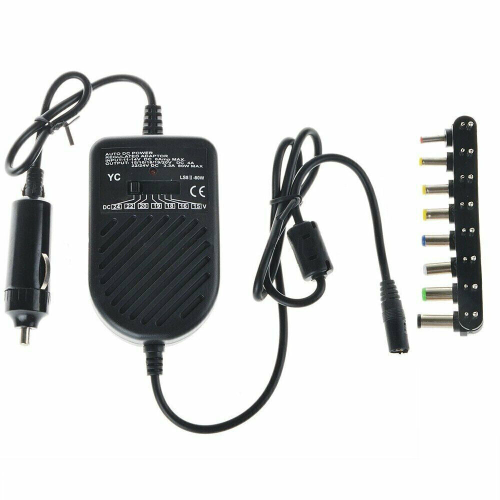 Universal 80W Car Auto Charger Power Supply Adapter For Laptop Notebook + 8 Tip