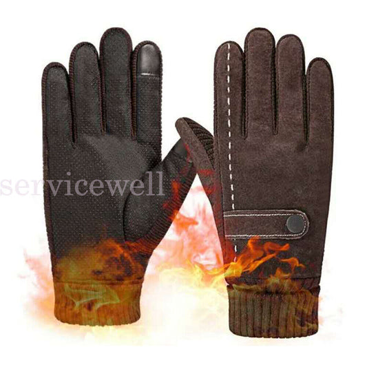 Men Winter Gloves Thermal Leather Touch Screen Warm Windproof Soft Outdoor