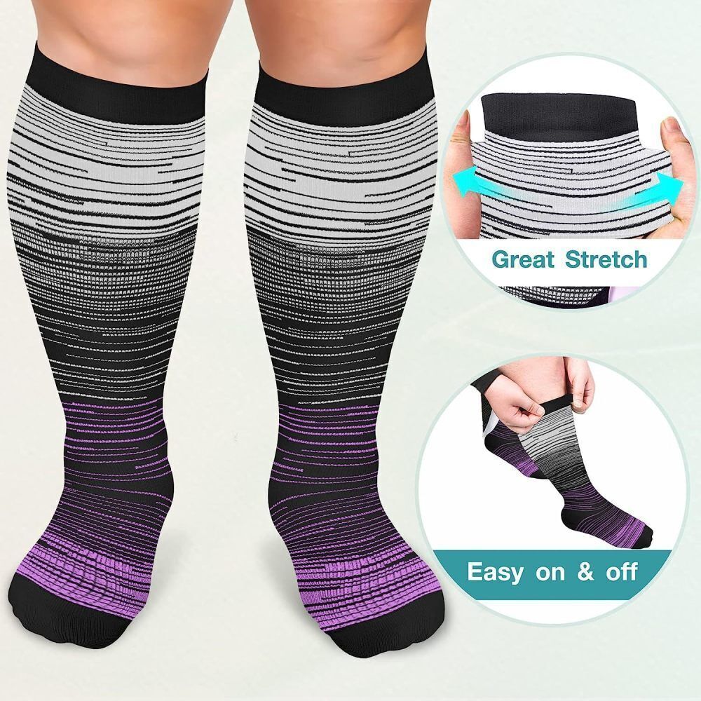 2XL-6XL Plus Size Compression Socks 20-30mmhg Extra Wide Calf Knee High Stocking