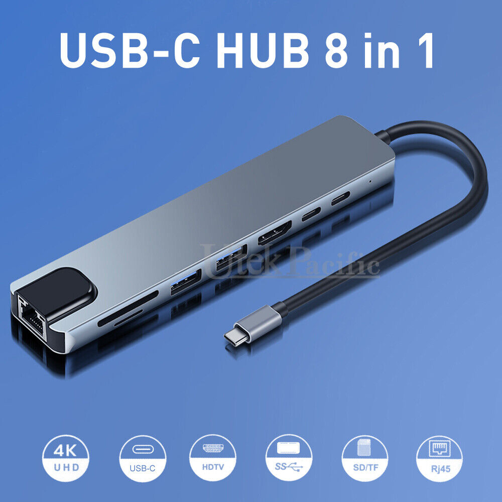 6/7/8in 1 USB-C HUB Type-C USB Multi 3.0 4K HDMI RJ45 Ethernet Micro SD TF OTG