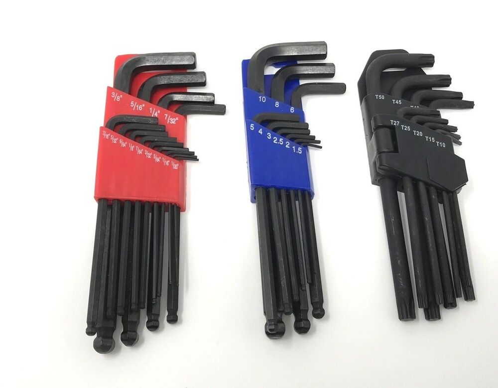 31 pcs Hex Allen L Wrench SAE & Metric & TORX Set Long Arm with tool holder