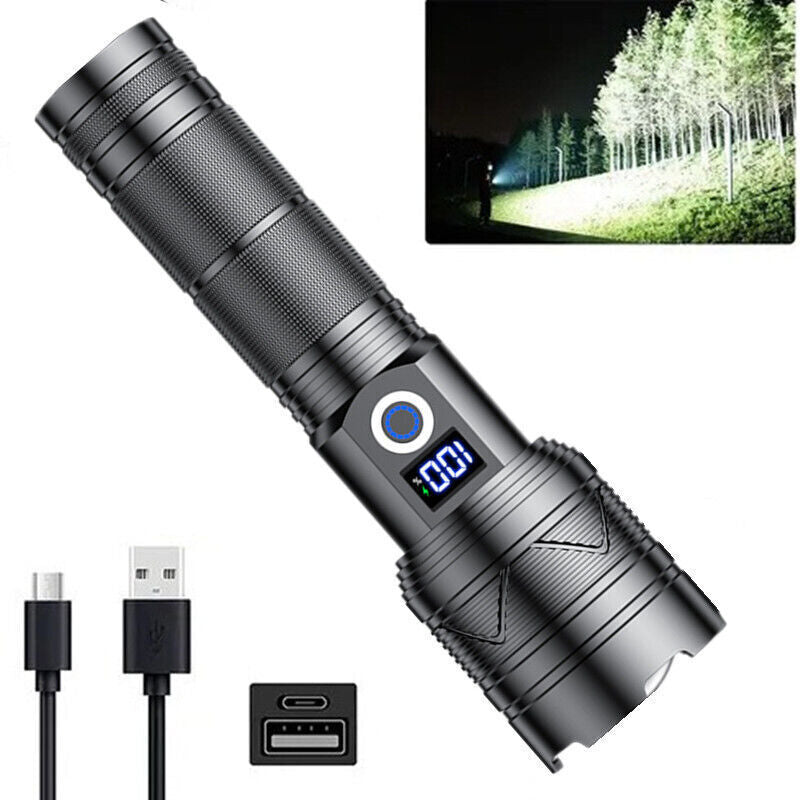 4000LM LED Flashlight Zoom Light Super Bright Torch USB Rechargeable Lamp