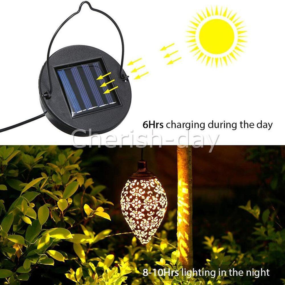 Solar Powered LED Morrocan Lantern Lights Hanging Lamp Garden Outdoor Landscape