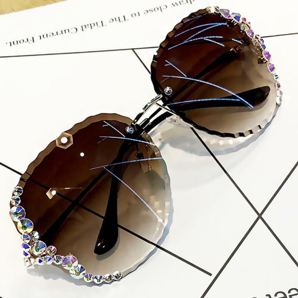 Luxury Oversized Rimless Bling Rhinestone Square Sunglasses Women Fashion Shades