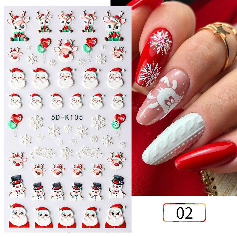 New 5D Nail Christmas Stickers Santa Claus Self-Adhesive Nail Art Decorations