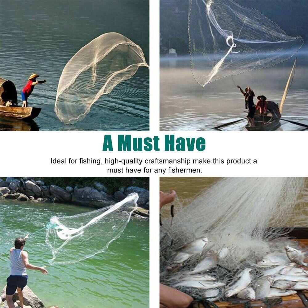 Saltwater Fishing Cast Net for Bait Trap Fish 8ft-16ft Easy Throw Hand Mesh Net