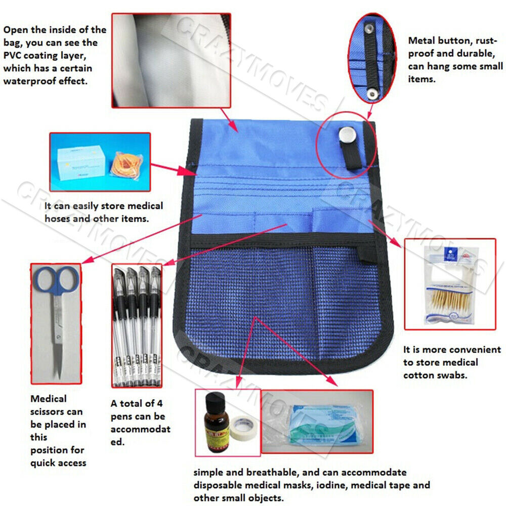 Nurse Pouch Extra Pocket Quick Pick Vet Agecare Waterproof Bag w/ Belt Strap