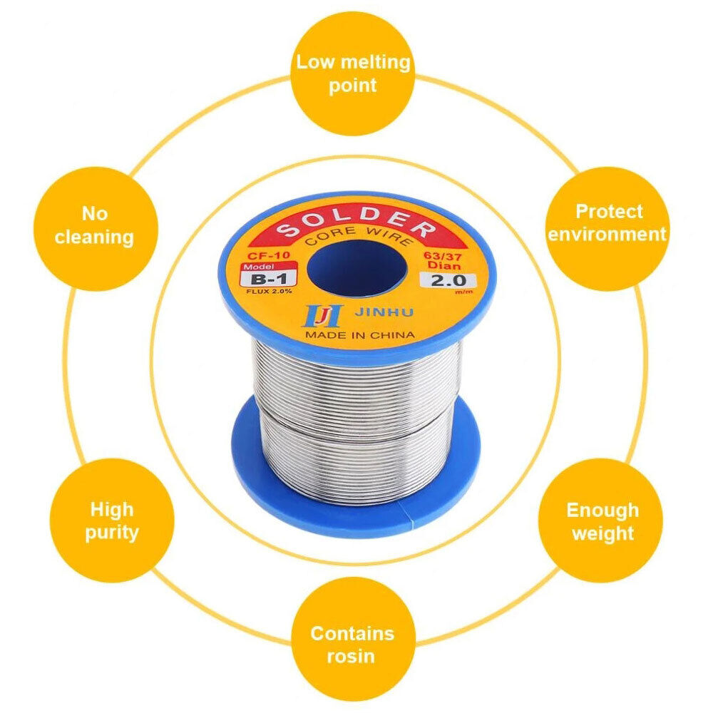 300g 1-2mm Tin Lead Wire Reel Soldering Solder Fluxed Core Electronics Lead Flux