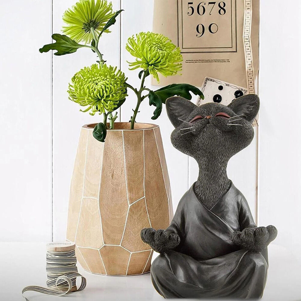 Whimsical Buddha Cat Figurine Meditation Yoga Collectible Home Decor Lover Gift