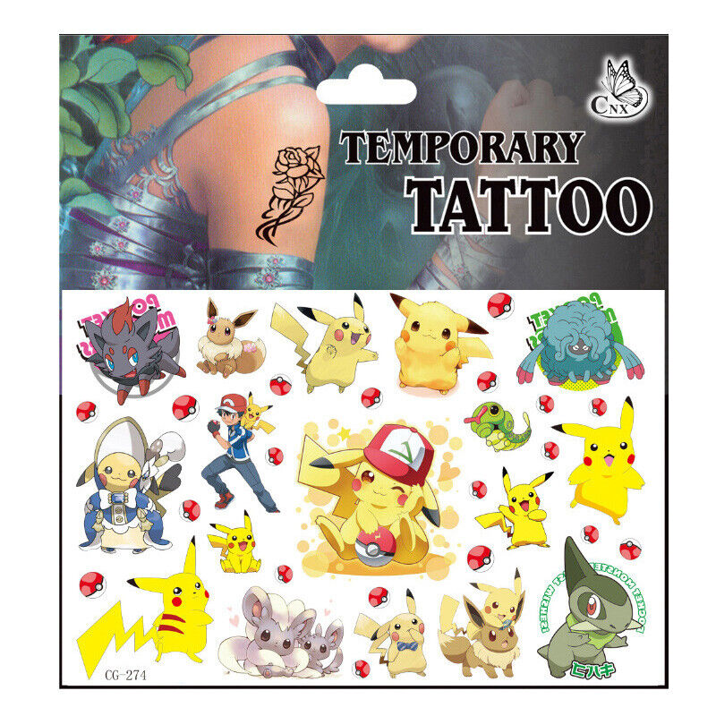 Pikachu Pokemon Tattoo Sticker Kids Temporary Supplies Lolly Loot Bag Body Art