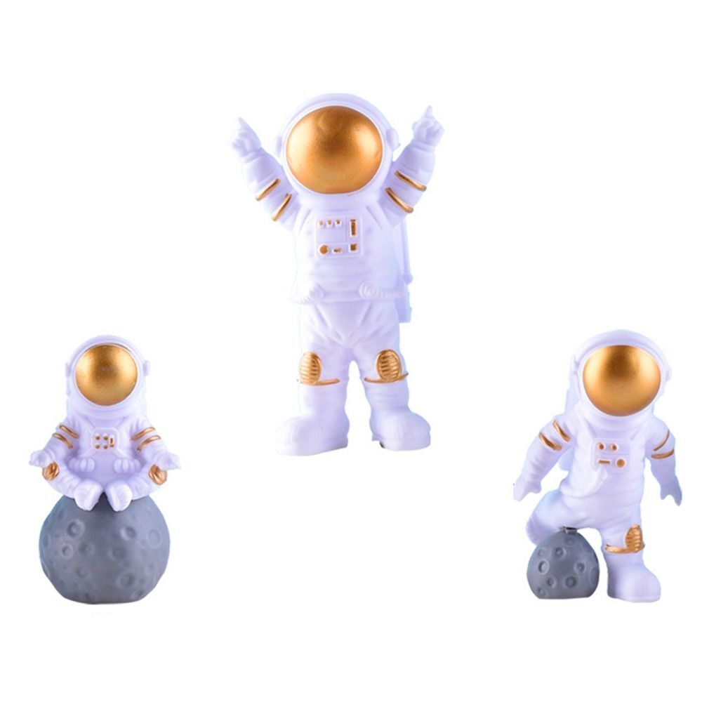 3pcs Party Decoration Space Shuttle Cake Toppers Astronaut Figurine Miniature Rocket