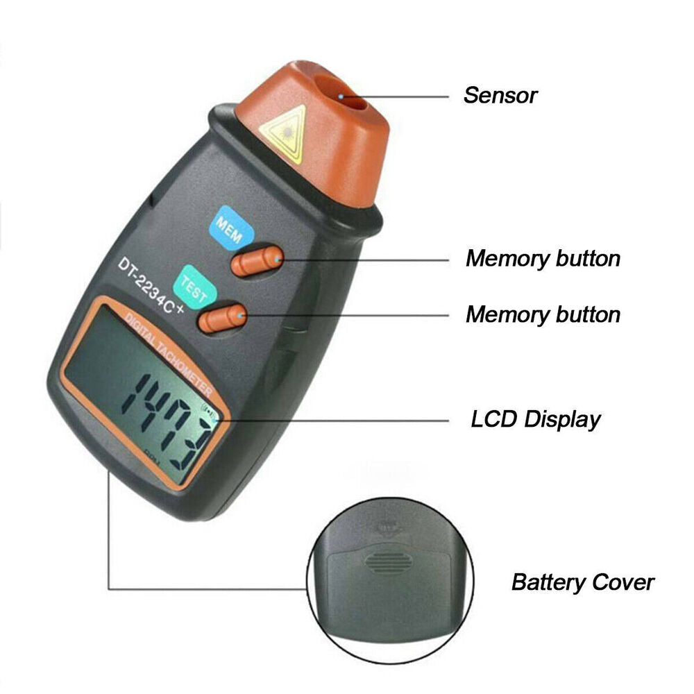 Handheld Laser Tachometer Non-Contact Digital Photo RPM Rotation Speed Meter