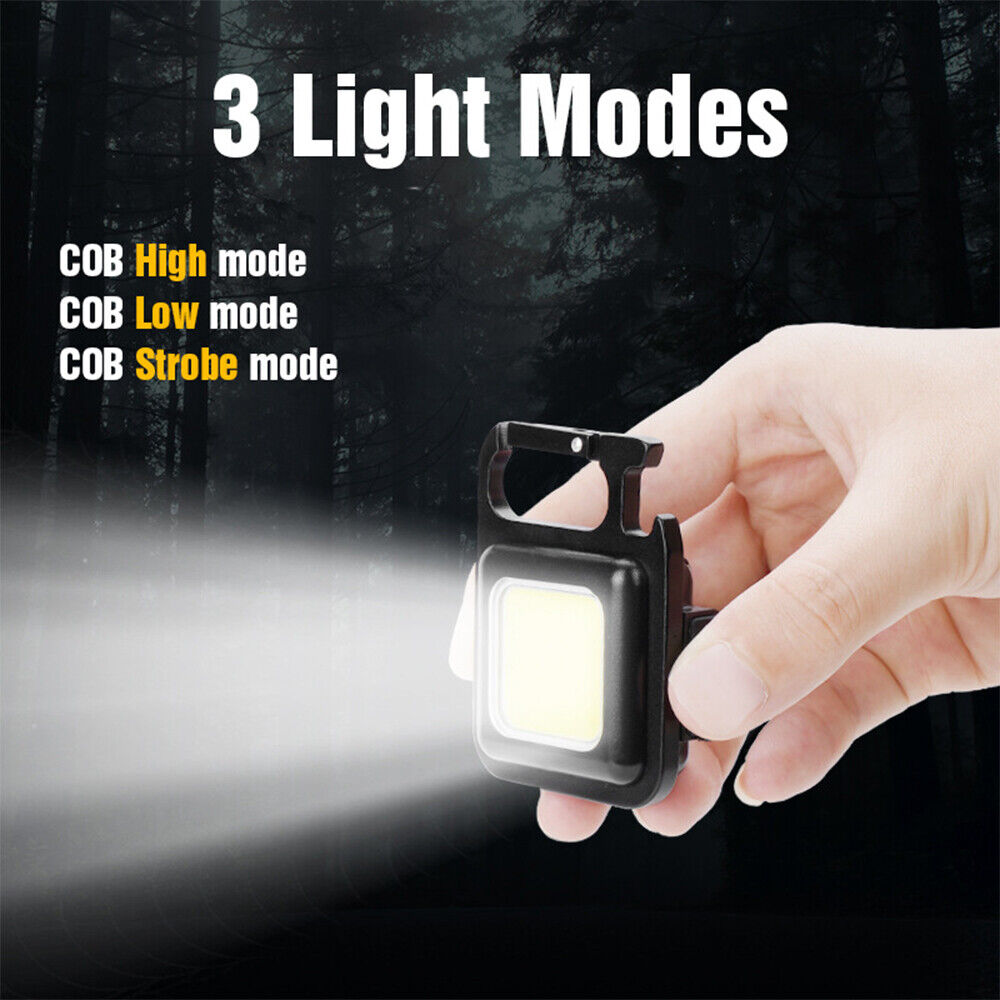 Mini Pocket COB LED Work Light Keychain Flashlight Torch Lamp USB Rechargeable