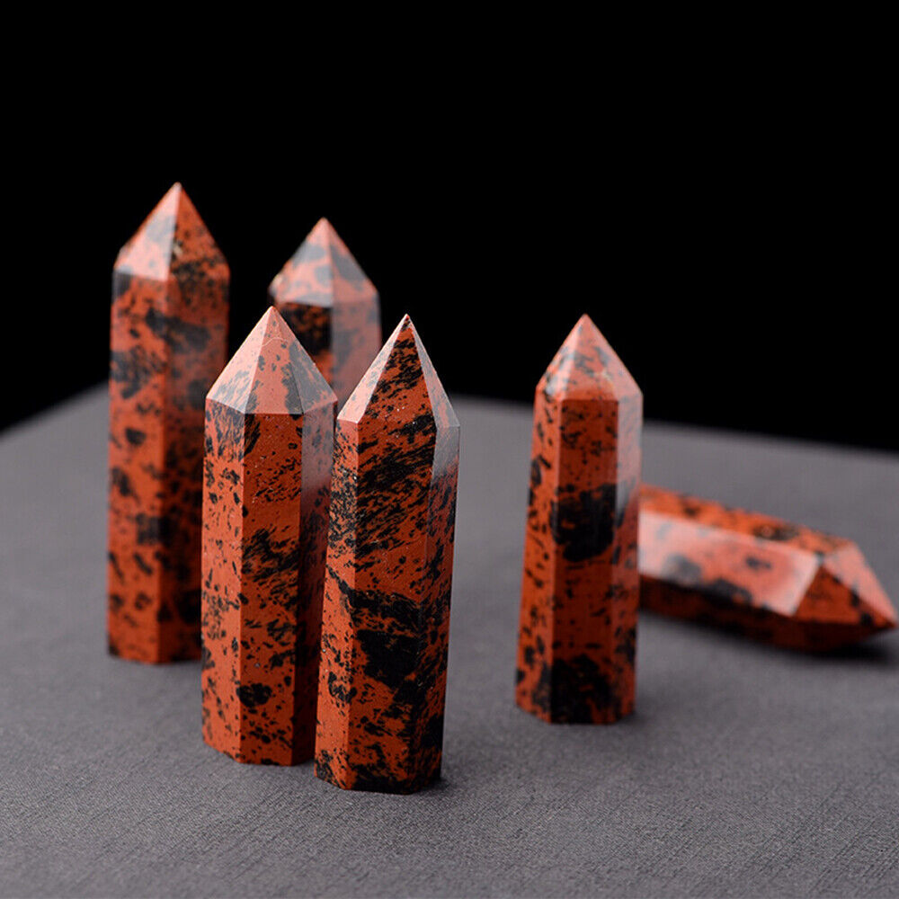 4~8cm Natural Mahogany Red Obsidian Obelisk Tower Crystal Quartz Point Wand