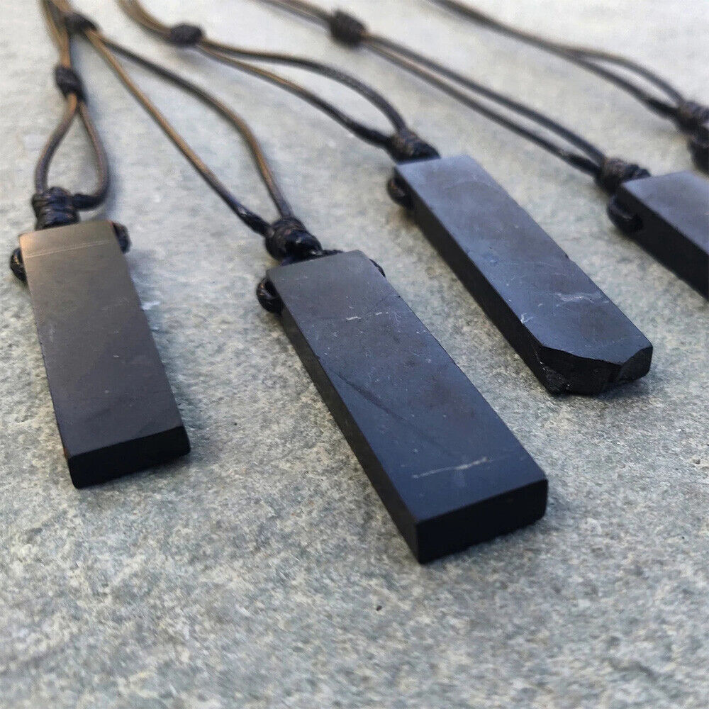 Shungite Pendant Rough Stick EMF Protection Rectangular Healing Stone Necklace