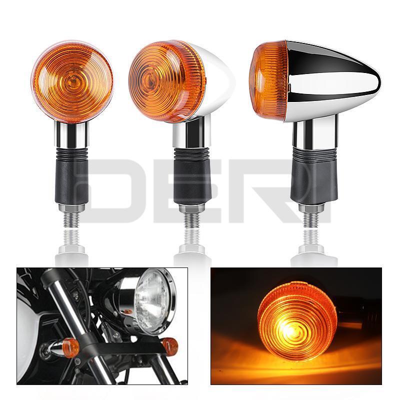 4x Universal Bullet Motorcycle Turn Signal Amber Indicators Lamp Blinkers Chrome