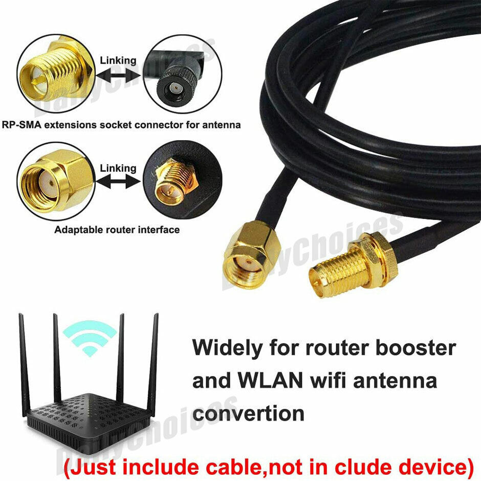 RP-SMA Male to Female Coaxial Extension Cable Antenna Aerial WiFi Router