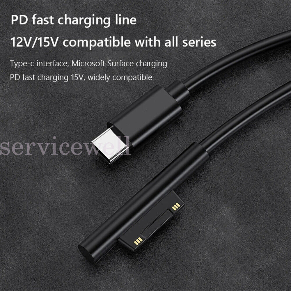 USB C Power Supply PD Fast Charger Cable for Microsoft Surface Pro 7 6 5 4