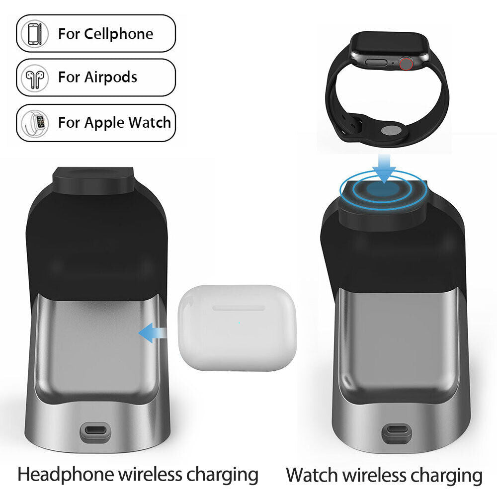 3-in-1 Wireless Charger Fast Charge Dock Stand Station for Apple iPhone iWatch