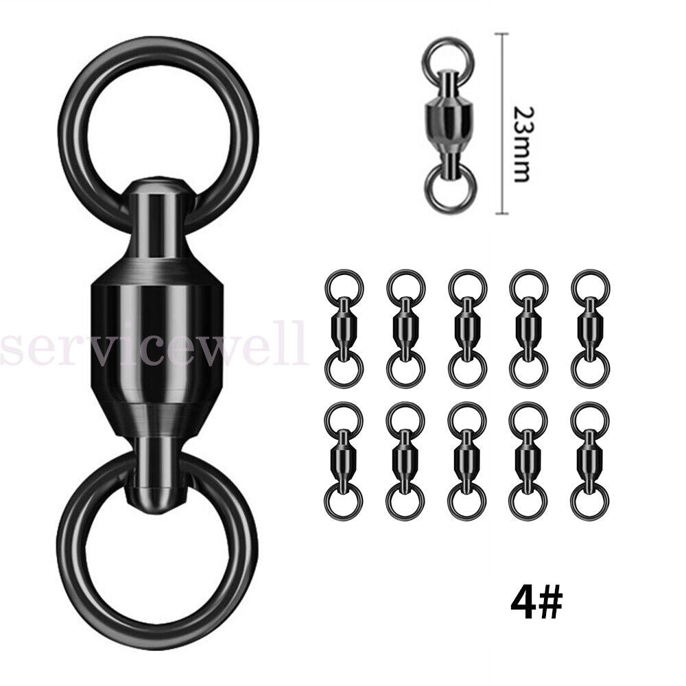 60pcs Black Fishing Ball Bearing Swivel Solid Rings Stainless 1/2/3/4/5#