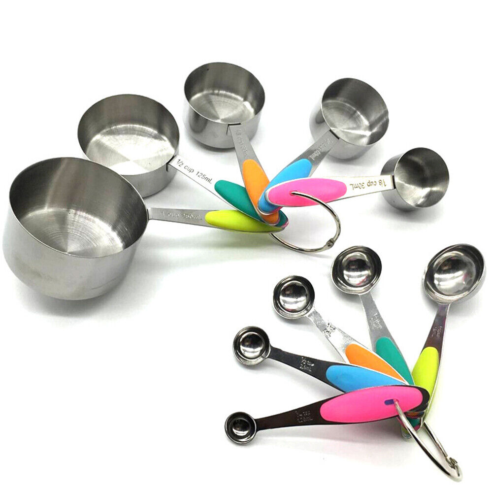 10pcs Set Measuring Cups Kitchen Baking Teaspoon Stainless Steel and Spoons