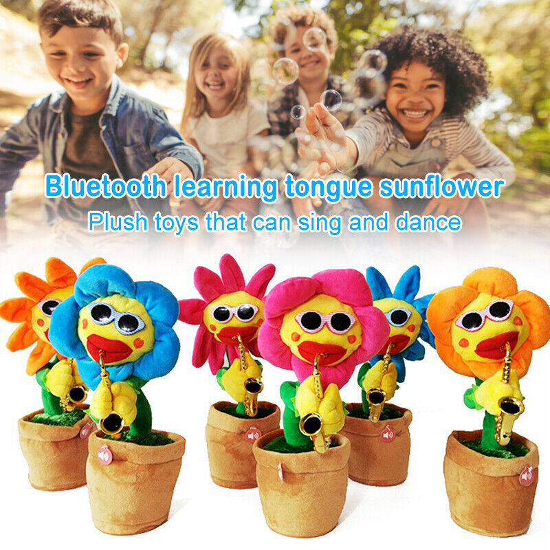 Singing Dancing Sunflower with Sax & Sunglasses Electronic Toy Flower Funny Gift