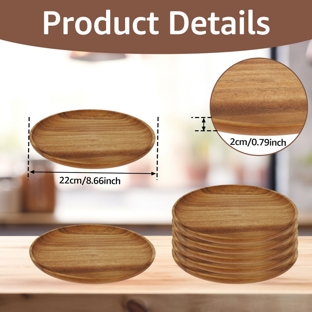 Round Wood Plates 10inch/8inch Acacia Wood Dinner Plates Lightweight Wayzr