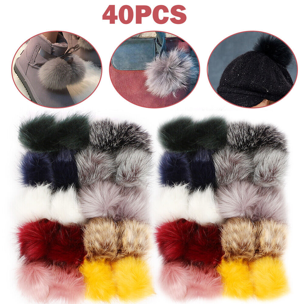 40PCS DIY Women Faux Fur Pom Poms Ball for Beanie Hats Accessories Hat Bag