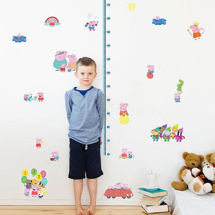 Wall Stickers Removable Peppa Pig Height Kids Nursery Decal Growth Chart